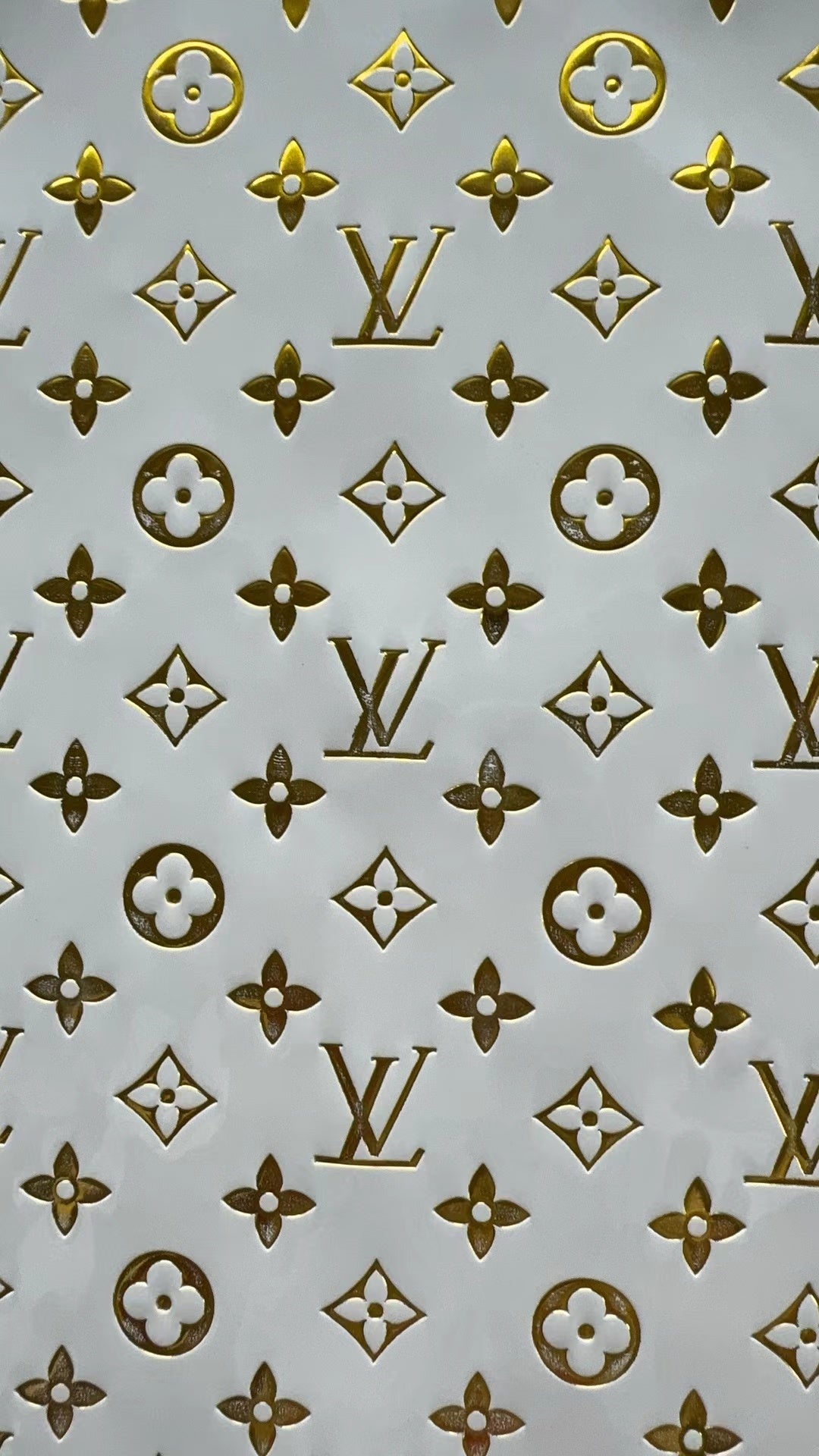 Cream Background Golden Embossed LV Leather for Sneakers Upholstery
