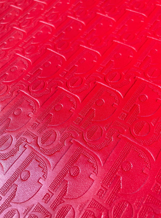 Classic Red Embossed Dior Leather Fabric for Custom Crafts