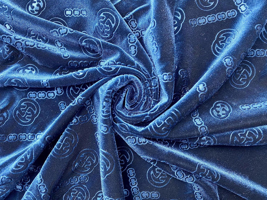 Handmade Luxury Navy/Black Gucci GG Velvet Fabric for Custom Pajamas Furniture