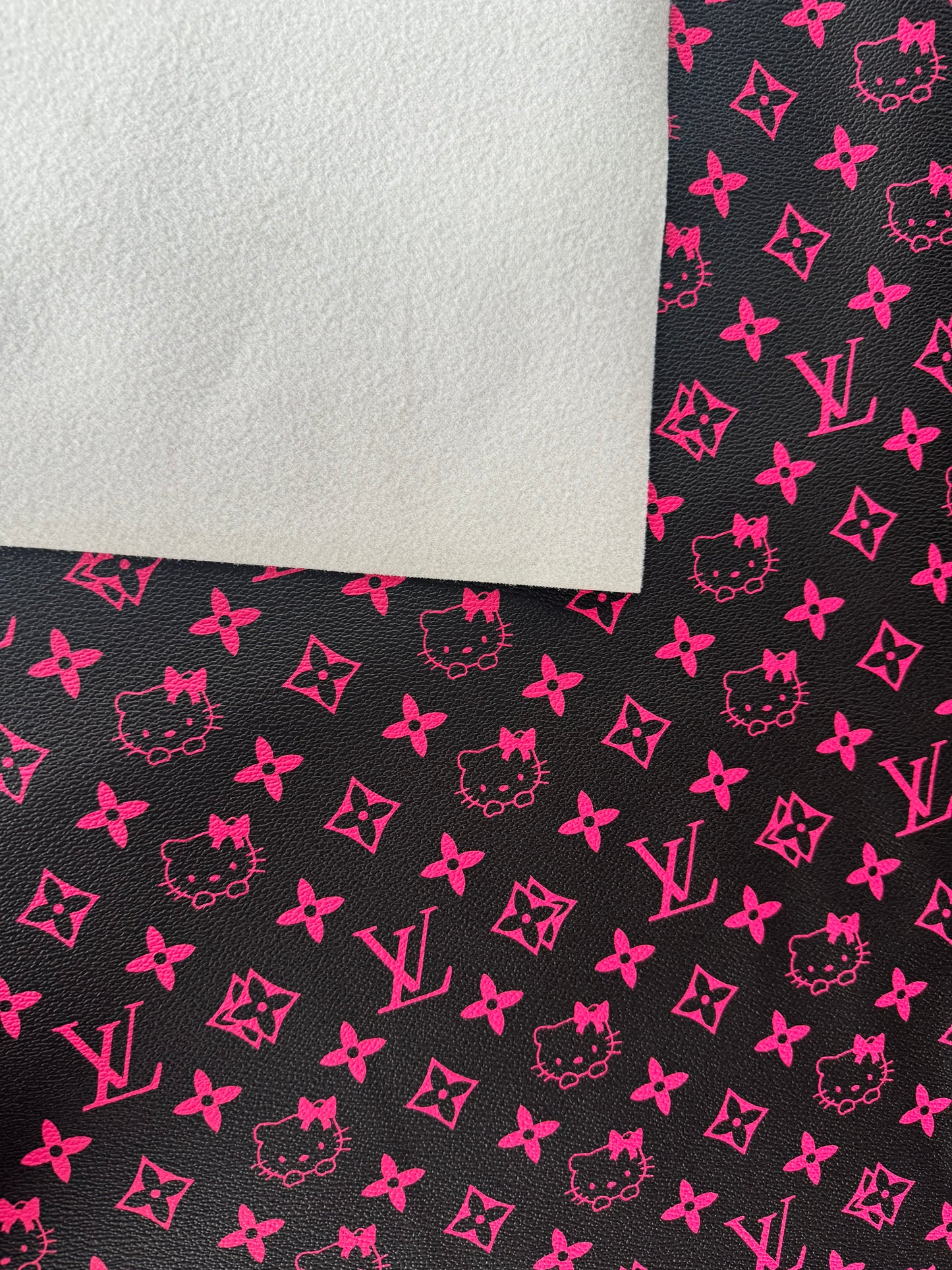 Black Background Pink Hello Kitty LV Vinyl Leather for Custom Sneakers Upholstery