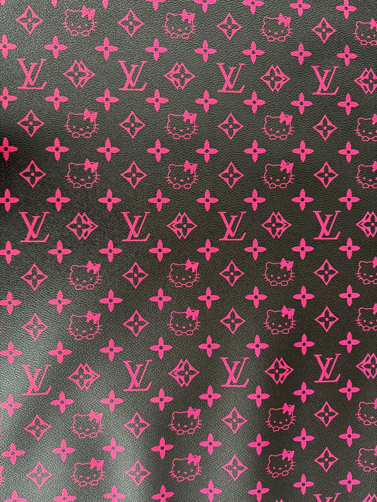Black Background Pink Hello Kitty LV Vinyl Leather for Custom Sneakers Upholstery