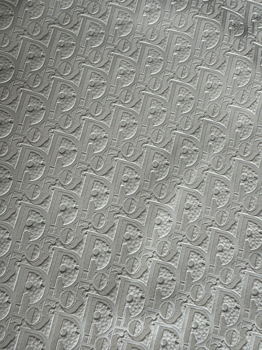 Classic White Embossed Dior Leather Fabric for Crafts Custom