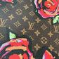 Beautiful Red Flower Brown LV Leather Custom Material for Sneakers Bag By The Yard