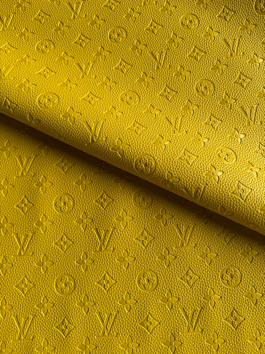 Yellow Embossed Lv Leather Fabric for Customized Shoes Upholstery