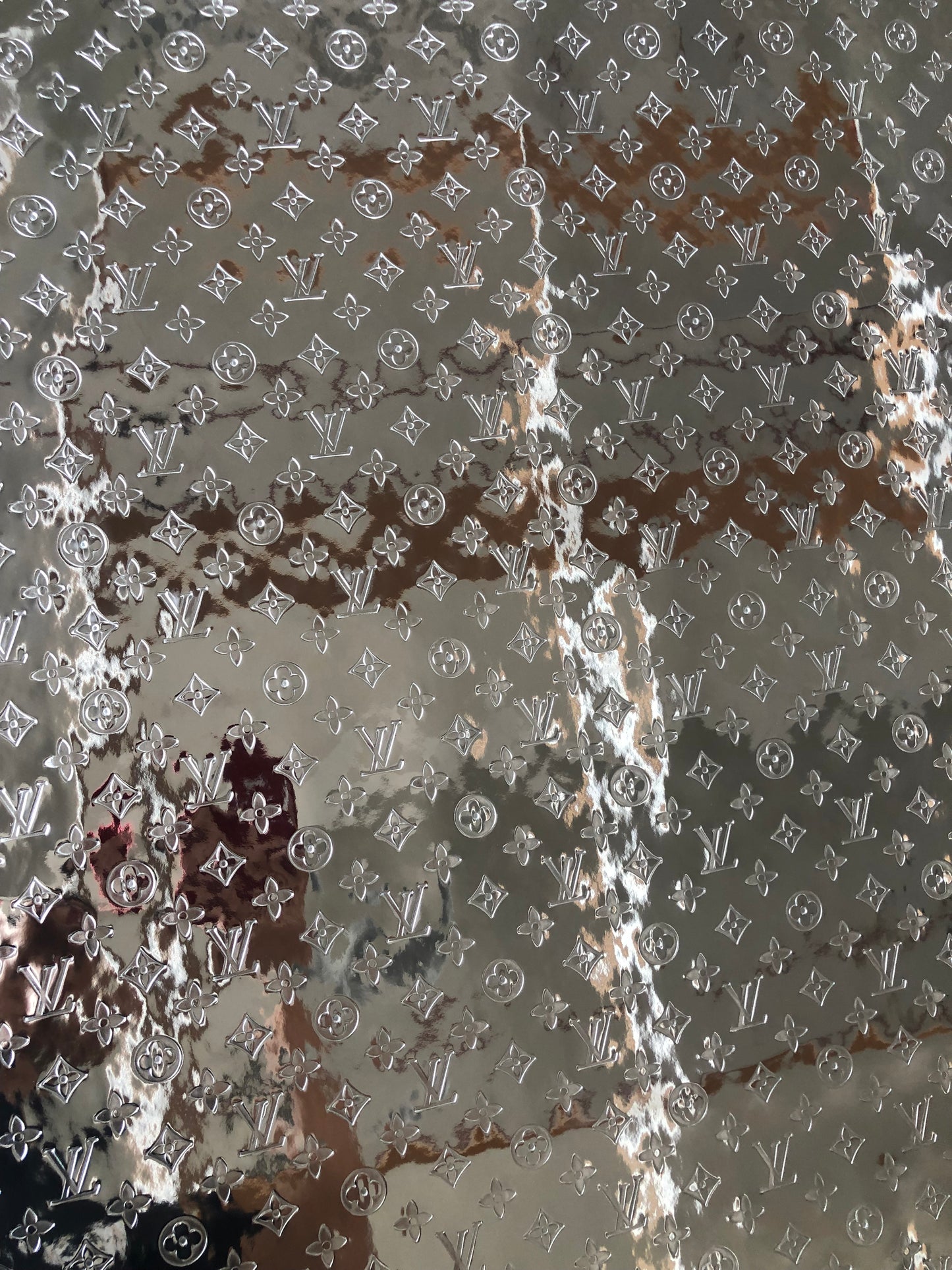 Beautiful Shiny Silver Reflective LV Leather for Custom Bag Crafting