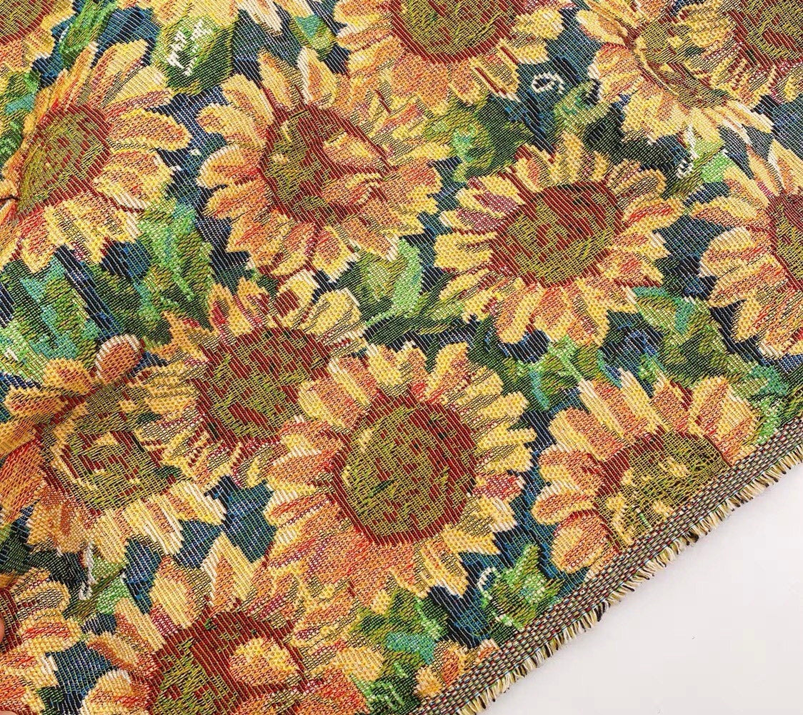 Handmade Oil painting Style Sunflower Cotton Jacquard Fabric for Custom Bag DIY Sewing