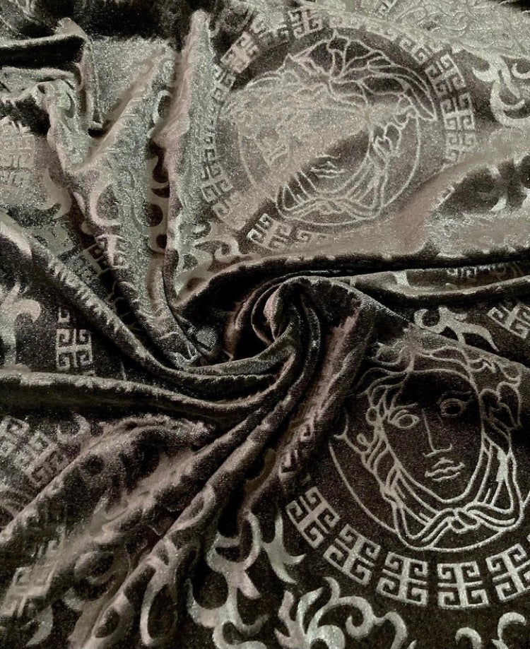 Cozy Black Versace Velvet Designer Fabric for Custom Pajamas Upholstery Sold by Yard