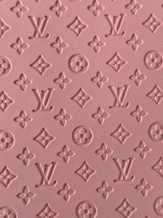 Small Letter Pink Embossed LV Vinyl Leather For Sneakers and Upholstery