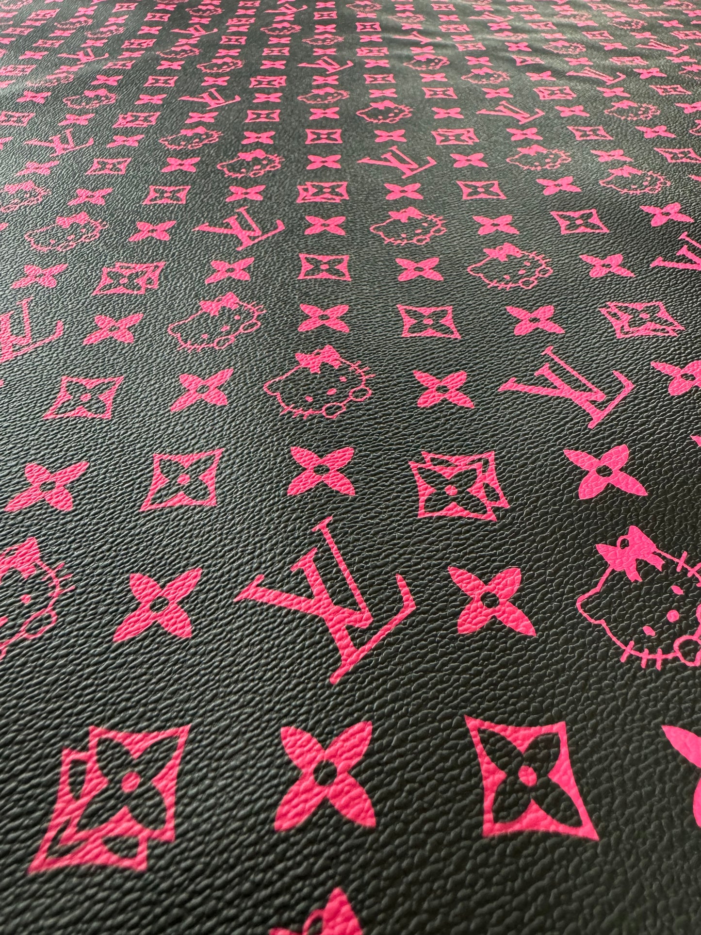 Black Background Pink Hello Kitty LV Vinyl Leather for Custom Sneakers Upholstery