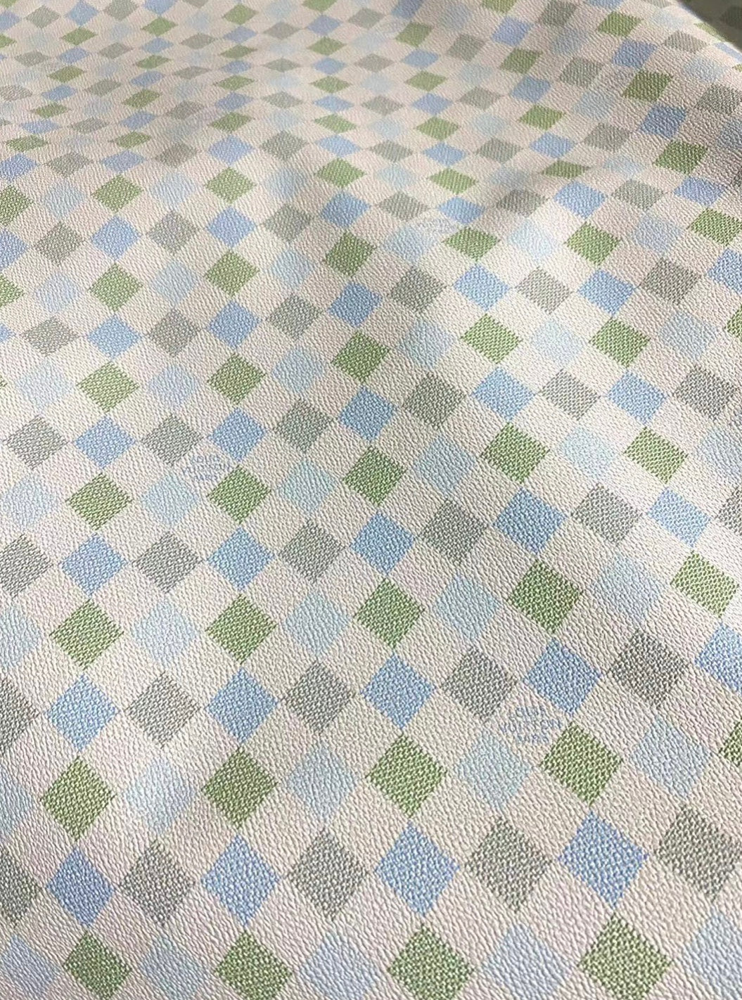 Handmade Green Blue LV Damier Vinyl Leather for Custom Bag DIY Crafts