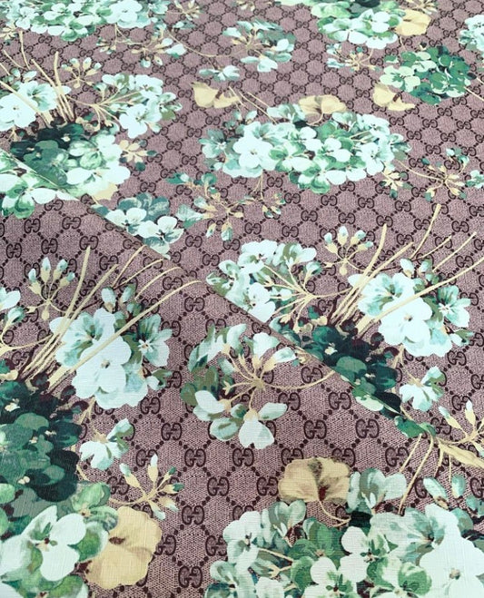 Custom Gucci Green Florals Vinyl Leather for Sneakers Upholstery