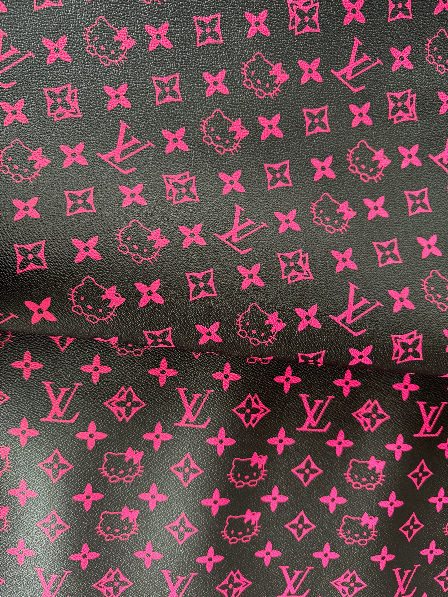 Black Background Pink Hello Kitty LV Vinyl Leather for Custom Sneakers Upholstery