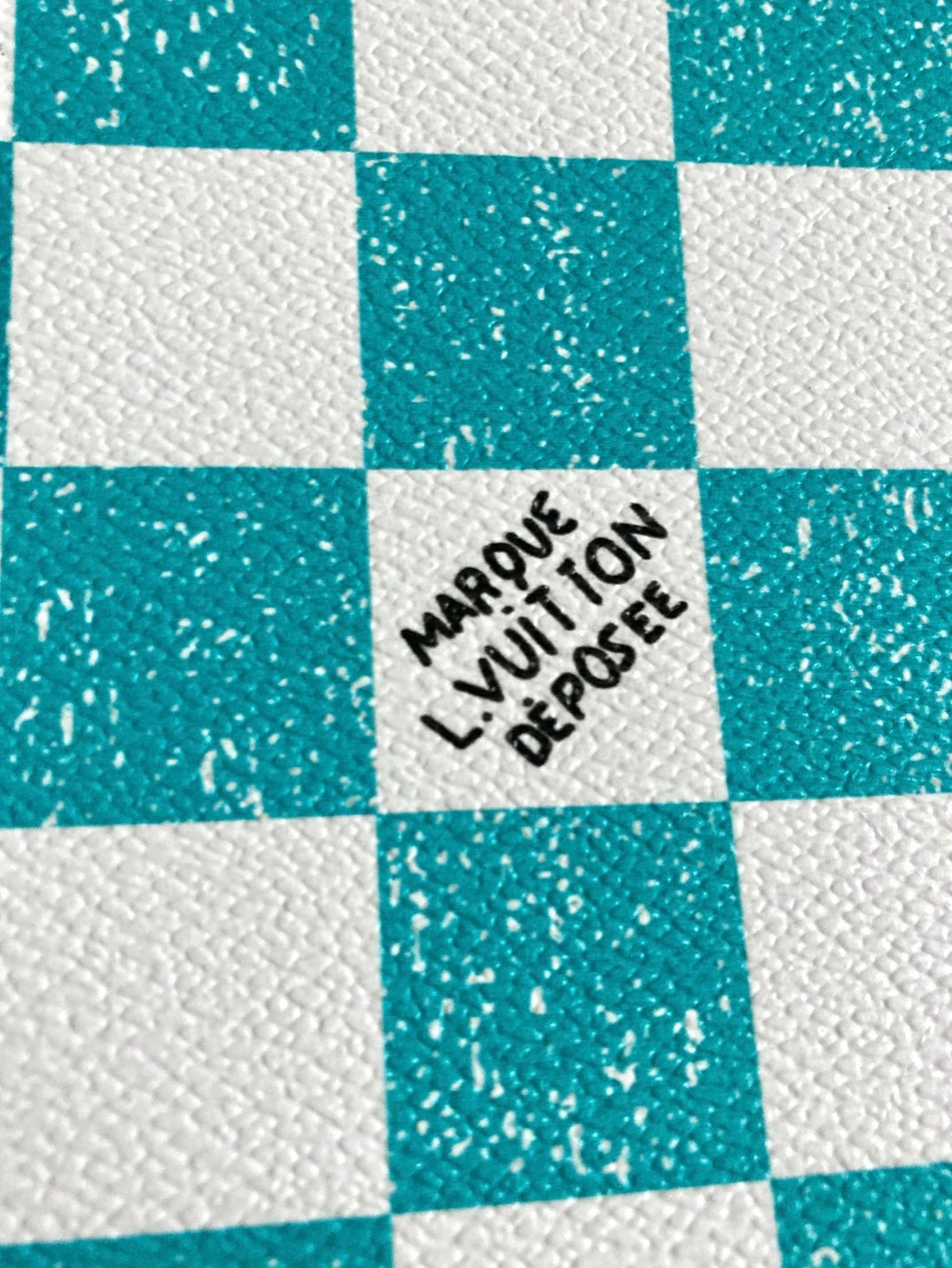 Aqua Green Damier Check Handwriting Louis Leather for Custom Bag