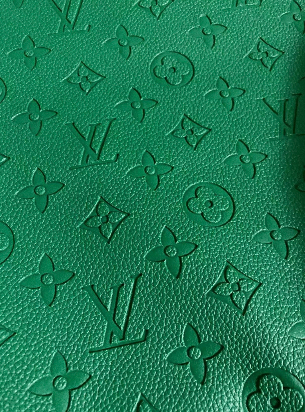 Handmade Malachite Green Soft Embossed LV Vinyl Leather for Custom Sewing Upholstery