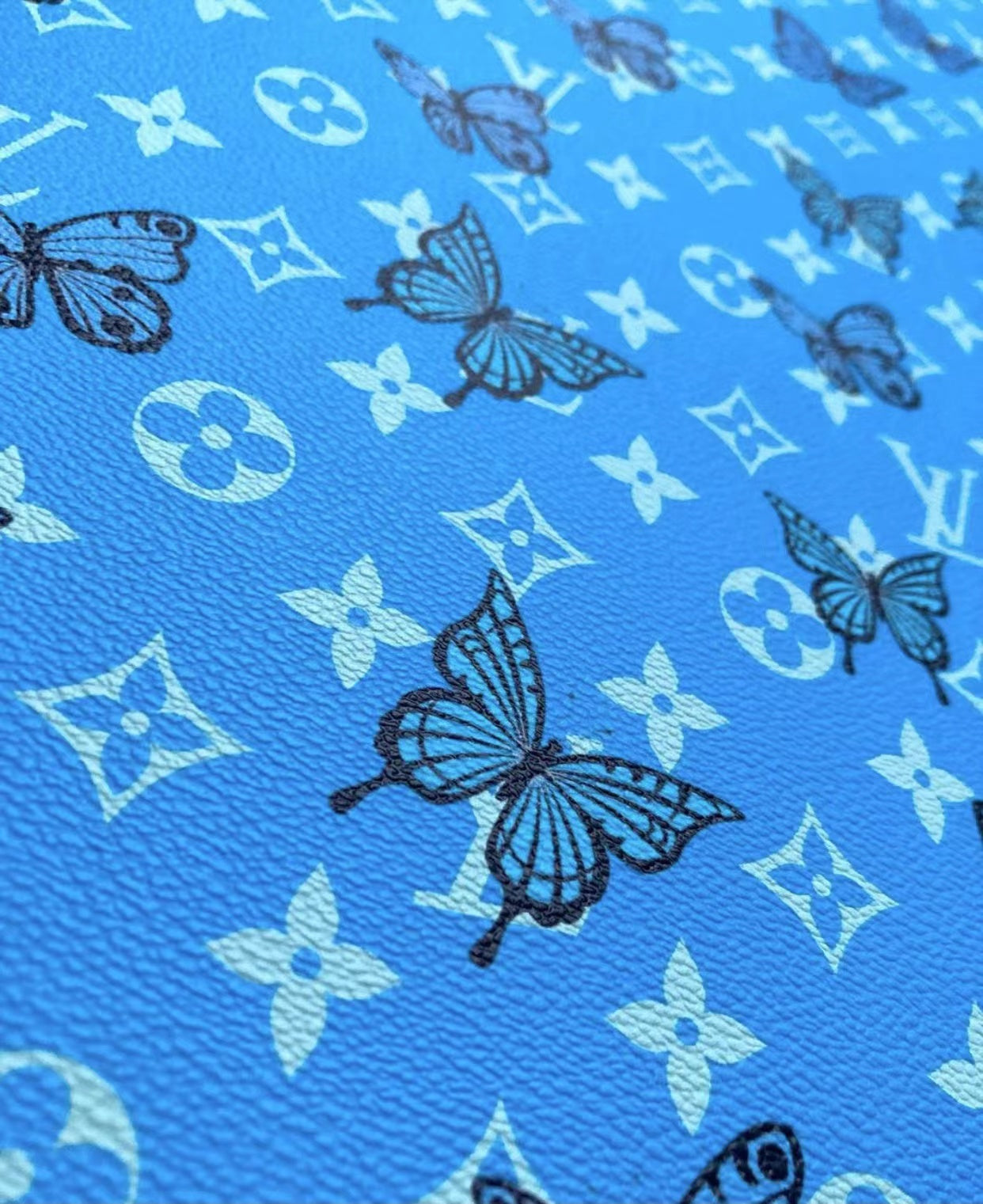 Blue Butterfyl Designer Custom LV Leather for Sneakers Crafts Upholstery