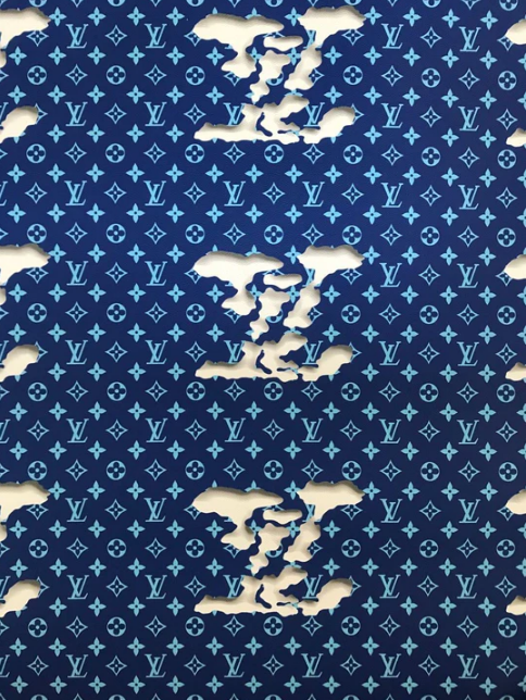 Blue LV Cloud Pattern Leather Fabric For Bag And Shoe Custom