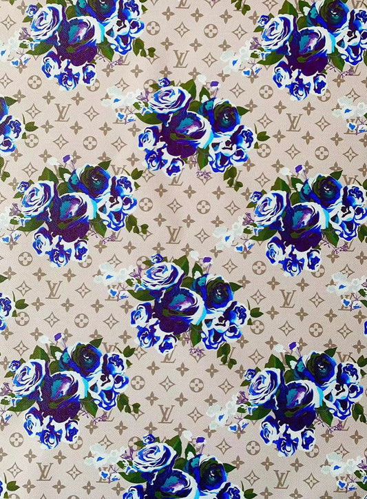 Handmade Blue Flower LV Vinyl for Custom Sneakers Upholstery