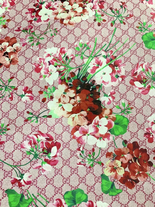 Pink Flower Blooming Gucci Inspired Fabric Material for Custom