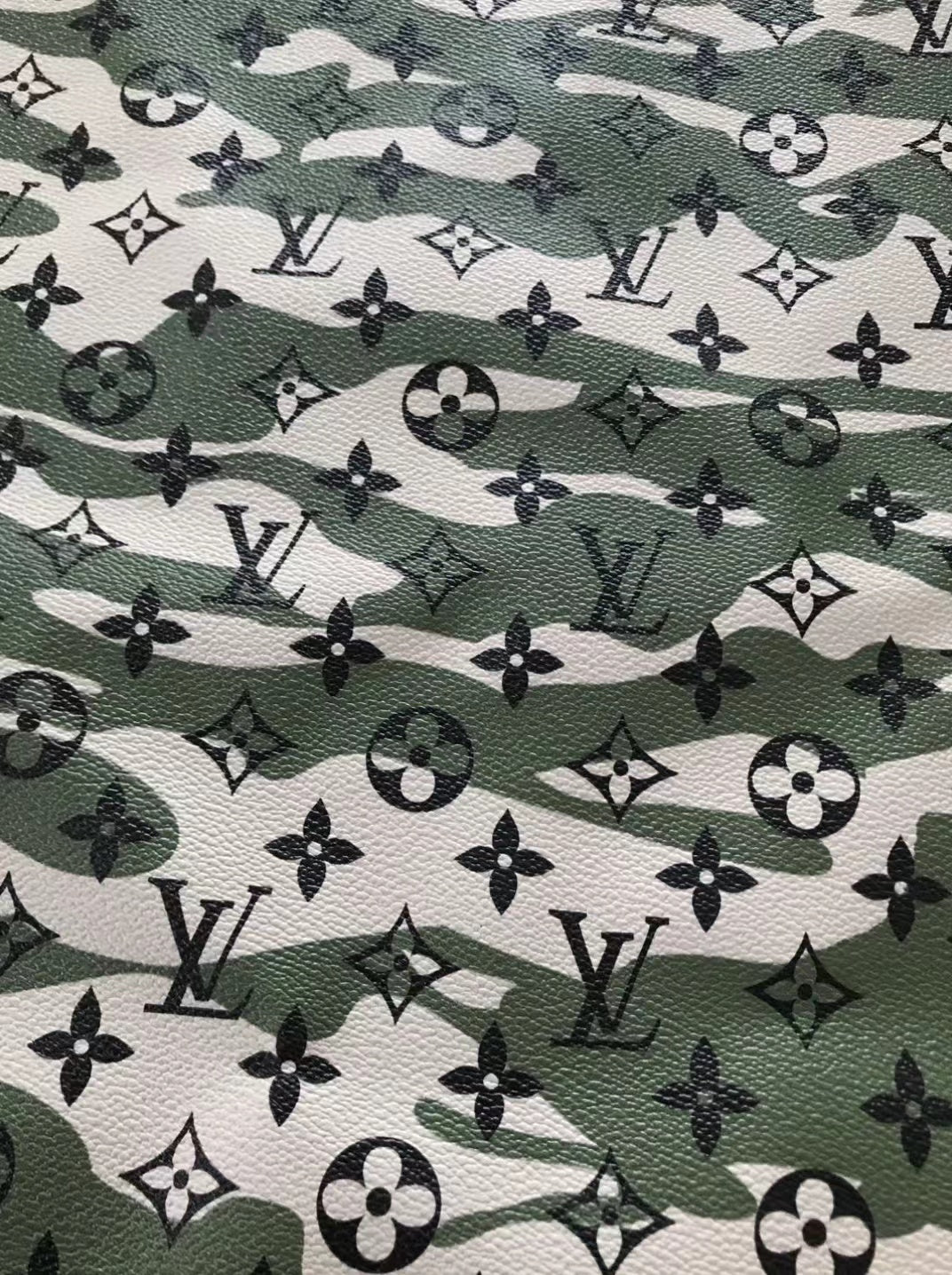 Trending LV Green Camo Leather Fabric for Shoe Custom Bag