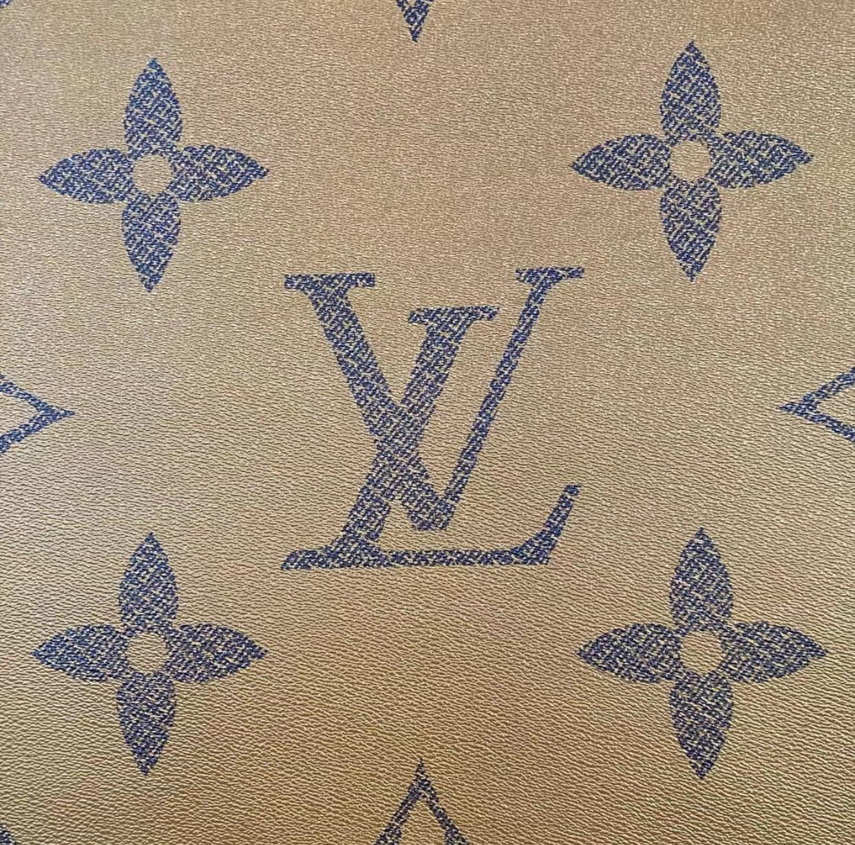 Brown Background LV Designer Vinyl Leather Sell By Yard