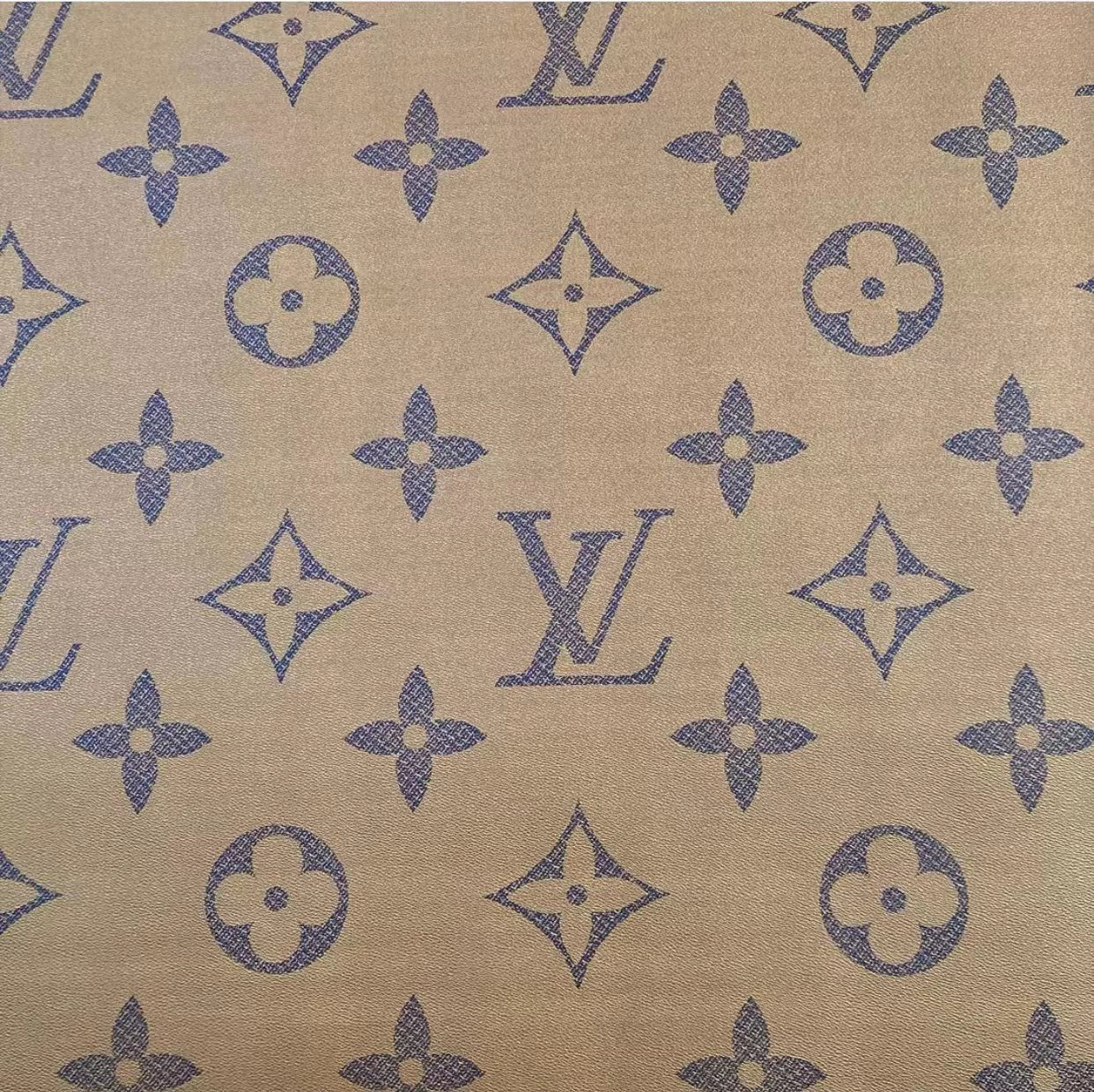 Brown Background LV Designer Vinyl Leather Sell By Yard