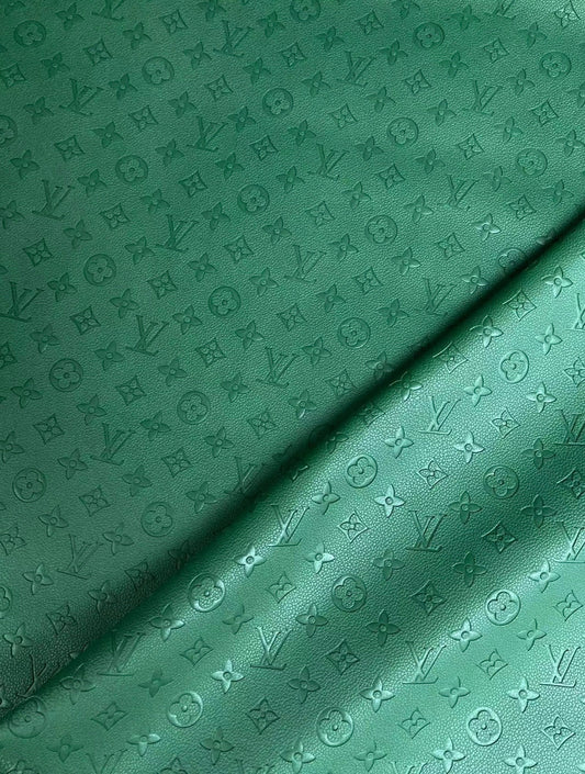 Handmade Malachite Green Soft Embossed LV Vinyl Leather for Custom Sewing Upholstery