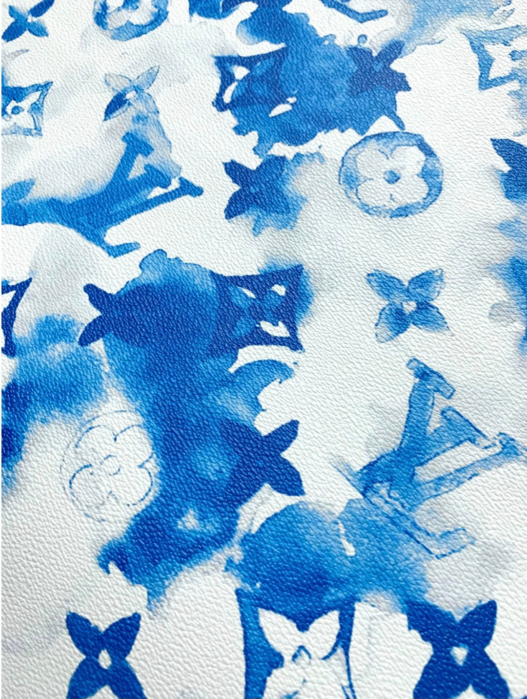 Handmade Blue Watercolor LV Leather For Custom Bag