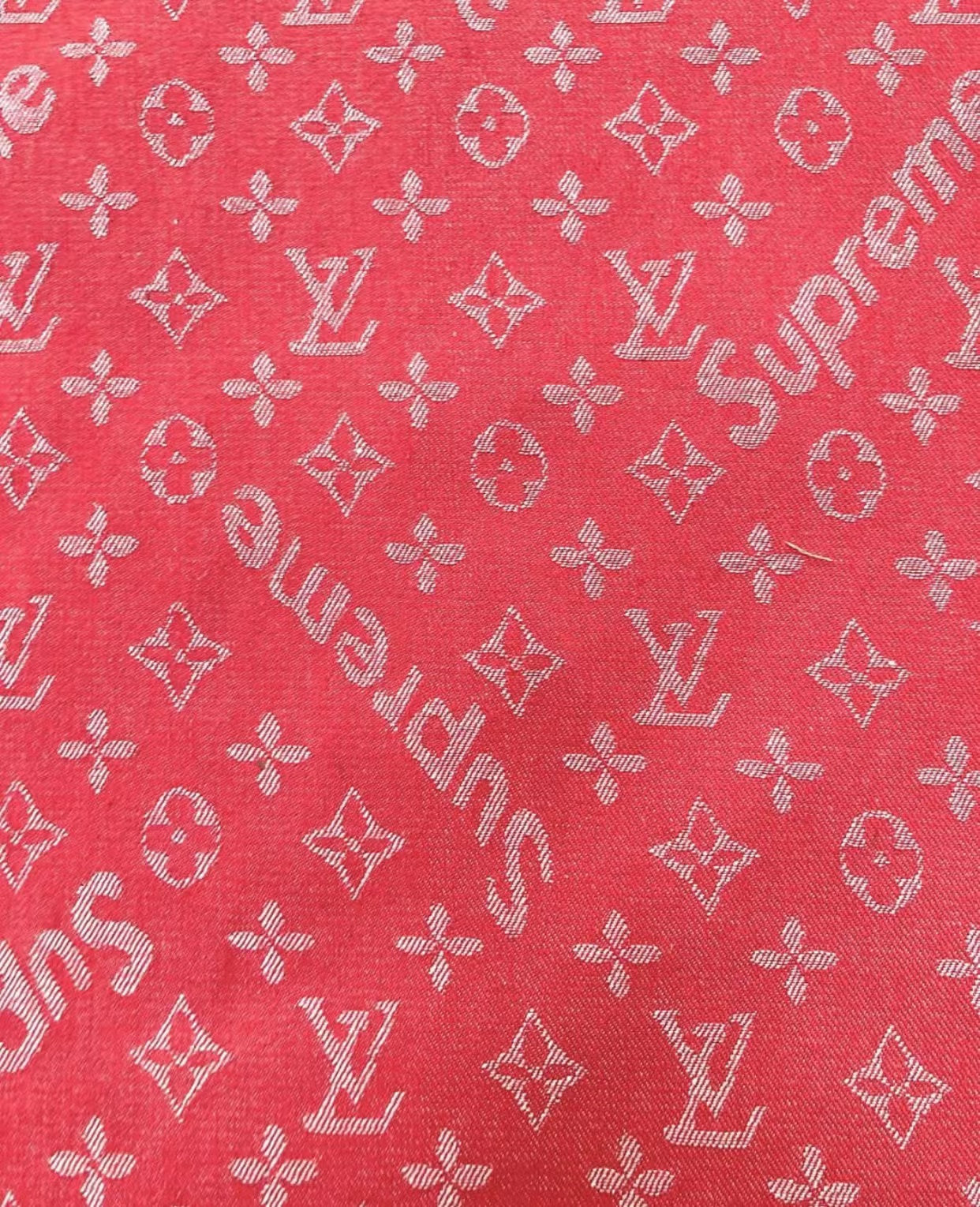 Red Supreme LV Denim Jean Sewing fabric Sell By Yard