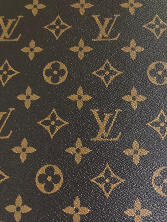 Crafted Classic Brown LV  Vinyl Leather Fabric For Sale